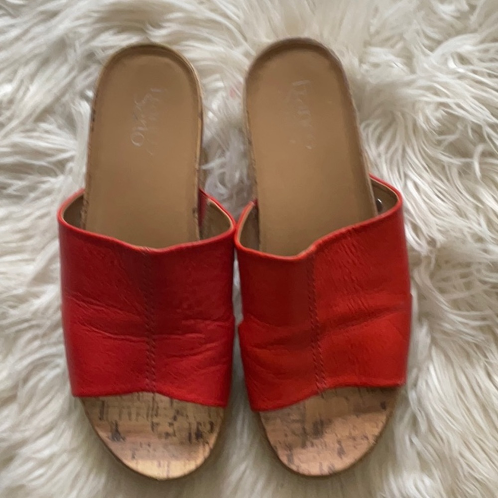 Franco Sarto Women’s Upper Leather Cork Insole Orange Trendy Slides  Size 9